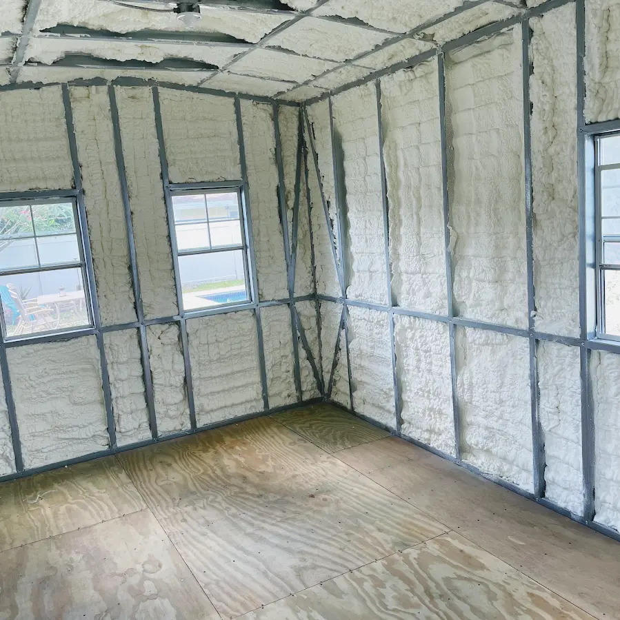 Closed-cell spray foam insulation applied to wall cavities in a residential project in Cypress Gardens